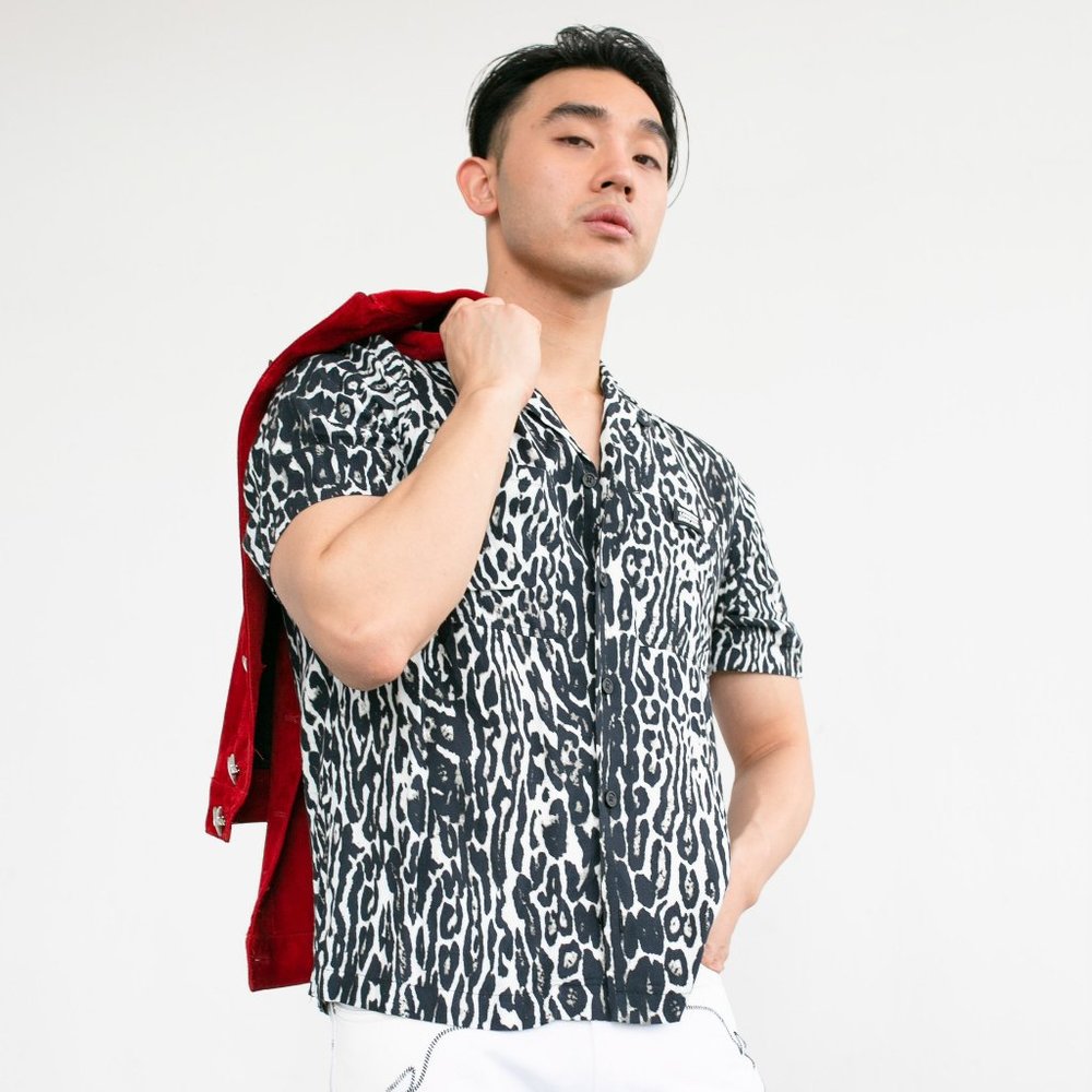 COPY - Burberry Black Leopard Print Twill Short Sleeve Button Up Shirt